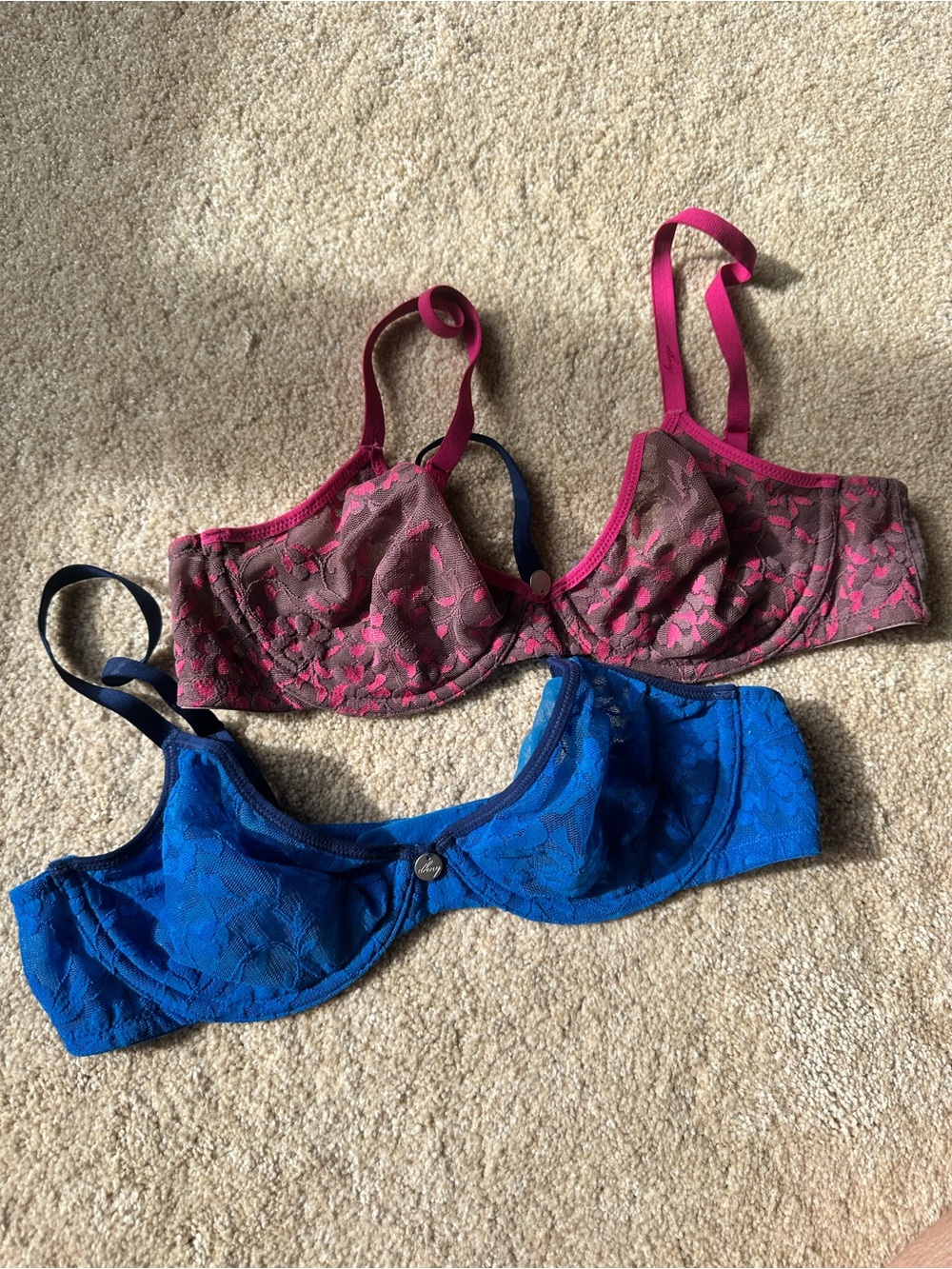 DKNY Lace Underwire Bra Duo in Pink and Blue